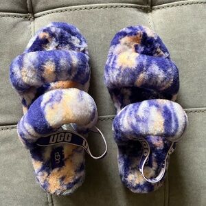 UGG Plush Tie-Dye Slippers in Purple and Orange